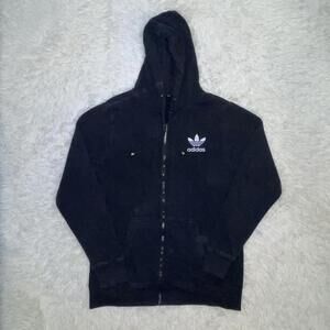 Vintage Adidas Hoodie Adult Black Full Zip Sweater 90s y2k Size L